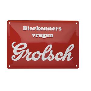 Wandbord Grolsch - Wandbord mancave - Metalen wandbord in het rood met slogan 